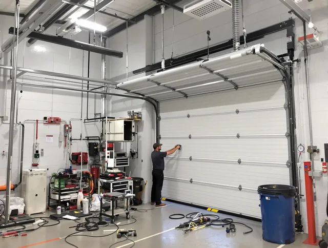 Avon Garage Door Repair certified technician performing commercial door repair at a Avon business facility