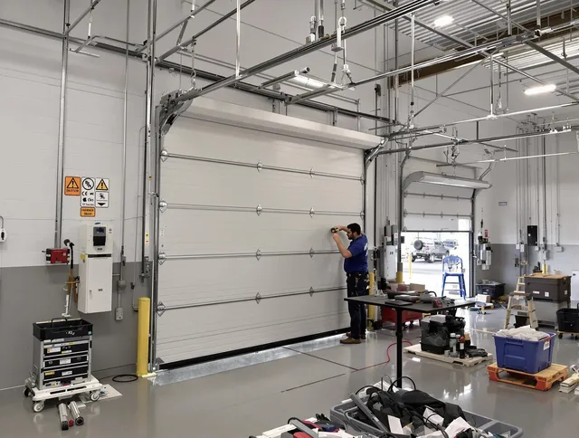 Commercial garage door repair being performed by Avon Garage Door Repair expert in Avon