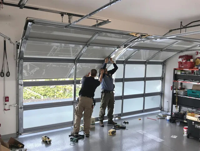 Avon Garage Door Repair expert performing precise panel replacement on Avon garage door